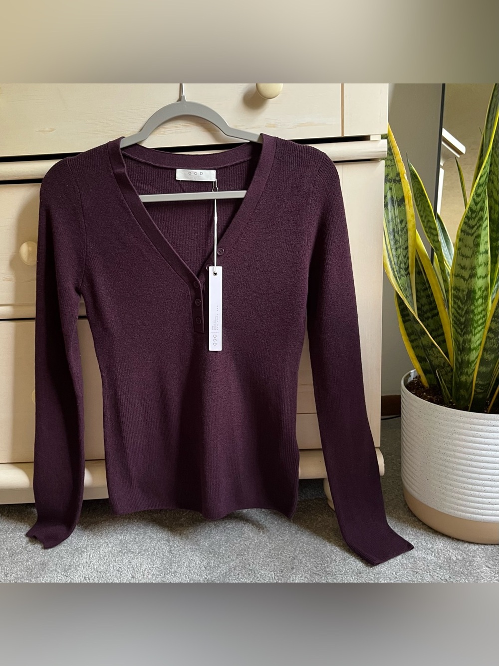 One Grey Day Bristol Merino Henley 100% Merino Wool Sweater L